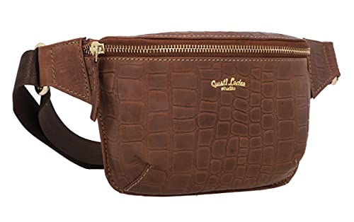 Gusti Gürteltasche Leder - Norell Bauchtasche Hüfttasche Festivaltasche Braun Animalprint Croco Optik Leder von Gusti