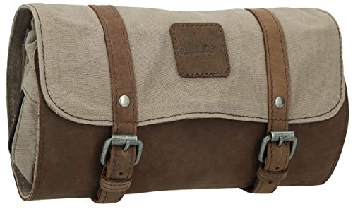 Gusti Waschtasche Leder - Rodney Damen und Herren Kulturtasche zum Aufhängen Kosmetiktasche Kulturbeutel Reise Schminktasche Organizer Toilettenartikel Canvas Khaki Leder von Gusti