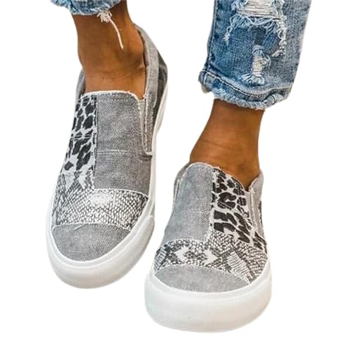 GuyAna Lässige Patchwork-Slipper aus Segeltuch mit rohen Kanten und Animal-Print, Low-Top-Sneakers und Wanderschuhe für Damen (Gray,38) von GuyAna