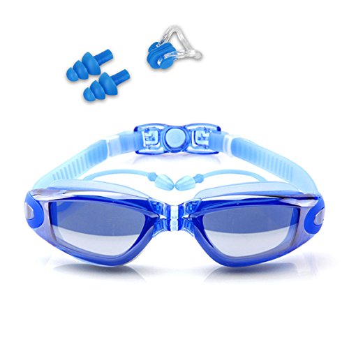 Guzack Schwimmbrille, Anti-Fog UV-Schutz beschichteter Linse kein Auslaufen Schwimmen Brillen, mit KOSTENLOSER Nase Clip, Ohrstöpsel, für Erwachsene, Kinder Männer und Frauen von Guzack