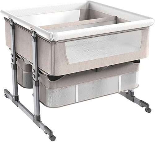 Gvqng Baby neben dem Kinderbett, Zwillinge Baby Bett Schläfer, Kinderbett mit Aufbewahrungskorb, Tragbares Basinette-Babybett, 6 höhenverstellbar Anti-Emesis Nachttisch Sleep by Me,Khaki Gvqng Baby neben dem Kinderbett, Zwillinge Baby Bett Schläfer, Kinderbett mit Aufbewahrungskorb, Tragbares Basinette-Babybett, 6 höhenverstellbar Anti-Emesis Nachttisch Sleep by Me,Khaki von Gvqng