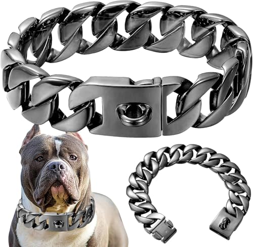 Gvqng Robustes Hundehalsband, 32 Mm Starkes WüRgehalsband FüR Hunde Mit Druckknopf, Edelstahl Hundetrainingshalsband, Glieder-WüRgehalsbäNder FüR Bully Pitbulls Und GroßE,A,26inch(65cm) von Gvqng