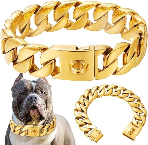 Gvqng Robustes Hundehalsband, 32 Mm Starkes WüRgehalsband FüR Hunde Mit Druckknopf, Edelstahl Hundetrainingshalsband, Glieder-WüRgehalsbäNder FüR Bully Pitbulls Und GroßE,B,30inch(75cm) von Gvqng