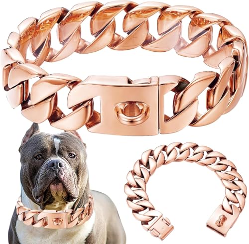 Gvqng Robustes Hundehalsband, 32 Mm Starkes WüRgehalsband FüR Hunde Mit Druckknopf, Edelstahl Hundetrainingshalsband, Glieder-WüRgehalsbäNder FüR Bully Pitbulls Und GroßE,D,20inch(50cm) von Gvqng