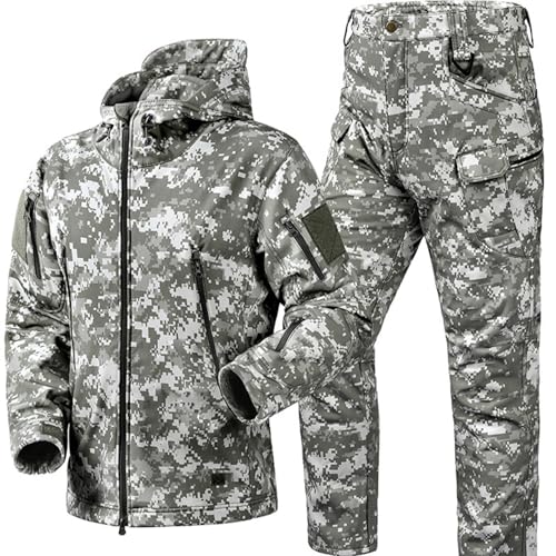 Gvqng Softshell-Tarnjacke Und -Hose, KäMpfe FüR MäNner, Jagdbekleidung Und -AnzüGe FüR MäNner, Taktische Jacke Mit Kapuze, wasserdichte Softshell-Jacke, Mit ReißVerschlusstaschen,09,L von Gvqng