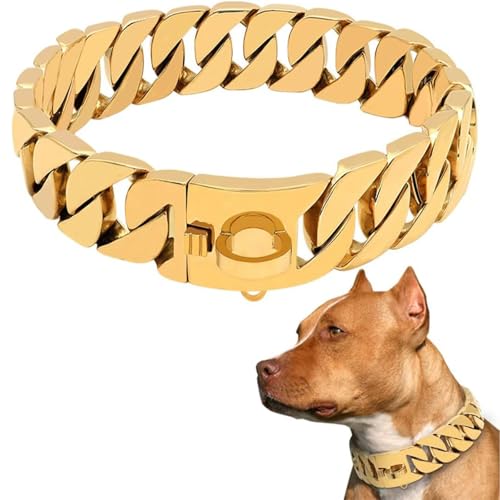 Kettenhalsband FüR GroßE Hunde, Edelstahl TrainingshalsbäNder Zum Spazierengehen, 32 Mm Breit Gliederkettenhalsband, Starke, StrapazierfäHige Kautschukkette,B,14inch (35cm) von Gvqng