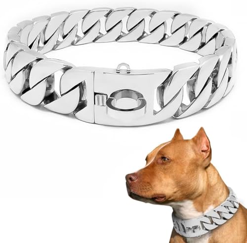 Kettenhalsband FüR GroßE Hunde, Edelstahl TrainingshalsbäNder Zum Spazierengehen, 32 Mm Breit Gliederkettenhalsband, Starke, StrapazierfäHige Kautschukkette,E,16inch(40cm) von Gvqng