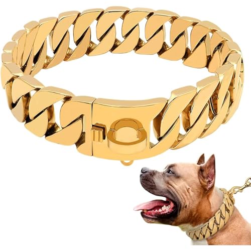 LuxuriöSes Hundehalsband Aus Kette, Hochbelastbare WüRgekette FüR Hunde, 32 Mm Breites Hundehalsband, Starker Edelstahl Metallglieder, FüR MittelgroßE Und GroßE Hunde,D,26inch(65cm) von Gvqng