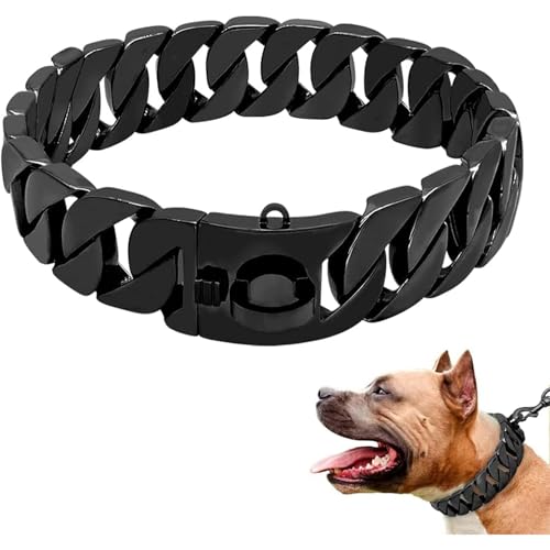 LuxuriöSes Hundehalsband Aus Kette, Hochbelastbare WüRgekette FüR Hunde, 32 Mm Breites Hundehalsband, Starker Edelstahl Metallglieder, FüR MittelgroßE Und GroßE Hunde,E,30inch(75cm) von Gvqng