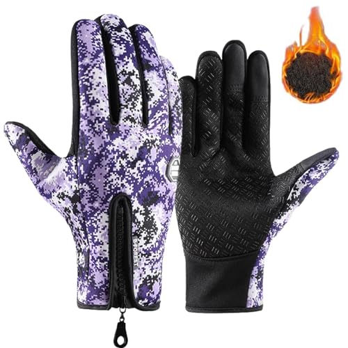 Gyagalre Frostfit - Thermo Handschuhe, Frostfit Handschuhe Herren Damen, Frostfit Thermohandschuhe mit Wasserabweisender Beschichtung und Touchscreen-Funktion (Tarnung lila, XL) von Gyagalre