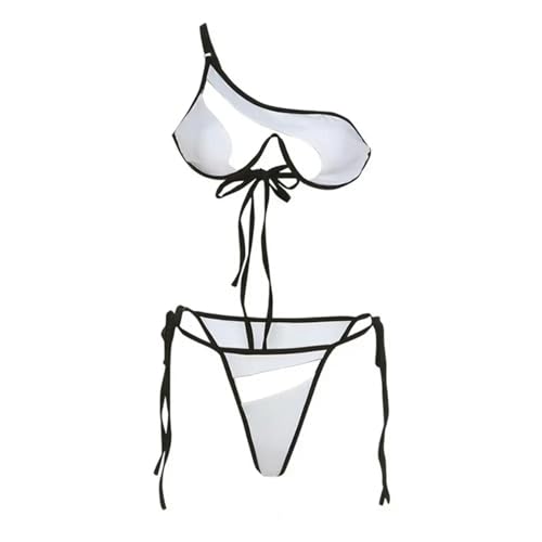 Gyios Badeanzug Damen 2pcs Set Great Bikini Set Feste Farbe Keine Pads Leichtes Sexy Klare Netzgarn -spleißen Frauen Badeanzug-Weiss-m von Gyios