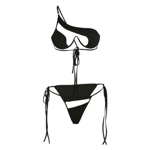 Gyios Badeanzug Damen 2pcs Set Great Bikini Set Feste Farbe Keine Pads Leichtes Sexy Klare Netzgarn -spleißen Frauen Badeanzug-schwarz-l von Gyios