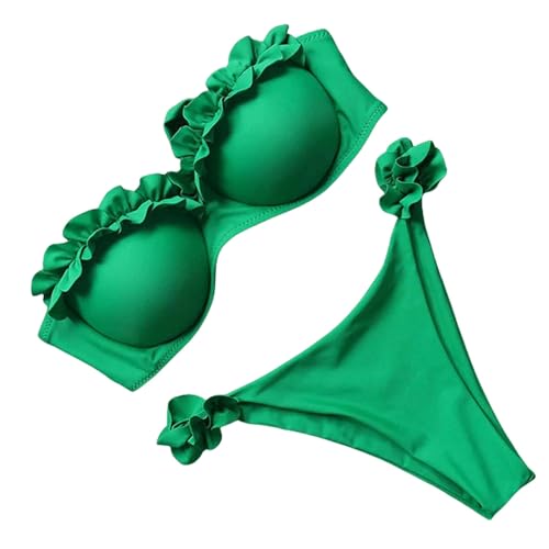 Gyios Badeanzug Damen Bandeau Bikini Badebekleidung Frauen Badeanzug Sexy Tanga Ruffle Bikini Setzen-grün-s von Gyios