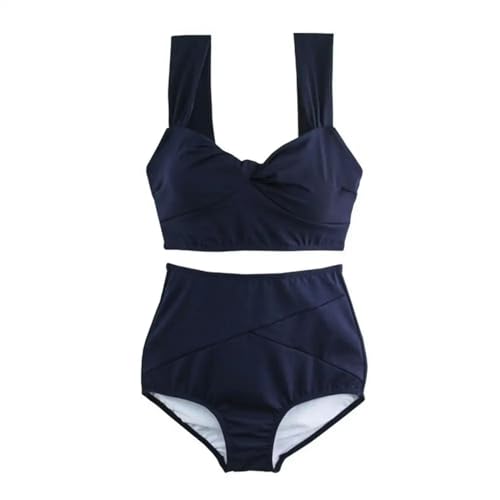 Gyios Badeanzug Damen Damen-Badeanzug Verdickt Sexy Zweiteilig Bandeau-Bikini-Set Einfarbig Hohe Taille Damen-Wassersport-urlaubskleidung-dunkelblau-XL von Gyios