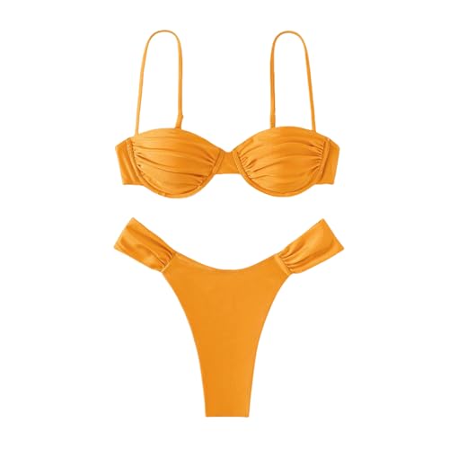 Gyios Badeanzug Damen Push-up 2-teiliger Bikini Bikin-rüschen Bikinis Set Badebadeanzug Sexy Biquini Mujer Beachwear Sommer-orange-l von Gyios