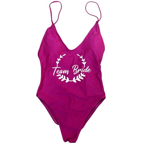 Gyios Bikini Damen EIN Stück Badeanzug Frauen Badebekleidung Team Braut Goldener Print Junggeselle Party Strandbekleidung-lila-XL von Gyios