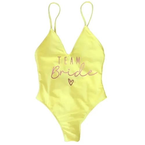 Gyios Bikini Damen S-XL Gepolstert Badeanzugteam Braut & Braut Weiblicher Einteiliger Badeanzug Frauen Bachelorette Party Monokini Beachwear-Team Braut Gelb-XL von Gyios