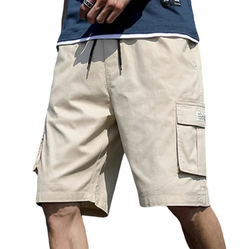 Gyios Kurze Hosen Herren Herren Shorts Sommer Cargo Shorts Mode Knie Länge Draw String Männer Shorts Baumwolle Khaki Arbeit Maskulina Plus Size 7XL-Khaki-XL (57-67 Kg) von Gyios