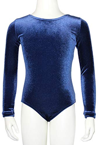 Turnanzug Body Nicki Samt Mädchen Gymnastikanzug Langarm Kinder Turnbody langärmlich Balettrikot Balettanzug Farbe Dunkelblau, Größe 140 von Turnanzug-GymStern