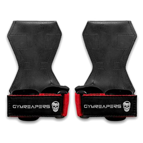 Gymreapers Gewichthebergriffe (Paar) für schweres Powerlifting, Kreuzheben, Rudern, mit Neopren gepolsterter Handgelenkbandage und starken Gummihandschuhen oder Gurten für Bodybuilding (Rot, Medium) von Gymreapers