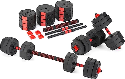 Gymtek Hanteln Set 2in1 Kurzhanteln und Langhantel, Hanteln Verstellbar, Gewicht Krafttraining Zuhause, Kurzhanteln 2er Set und Langhantelstange, Gewichte Hantel, Home Gym, Sport (Red 2 x 10 kg) von Gymtek