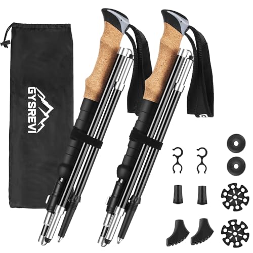 Gysrevi Wanderstöcke Trekkingstöcke Walking Stöcke 7075 Aluminium Wanderstock verstellbar 110-130cm und Klemmverschluss mit Korkgriff 4 Paar Gummipuffers für Trekking Gysrevi Wanderstöcke Trekkingstöcke Walking Stöcke 7075 Aluminium Wanderstock verstellbar 110-130cm und Klemmverschluss mit Korkgriff 4 Paar Gummipuffers für Trekking von Gysrevi
