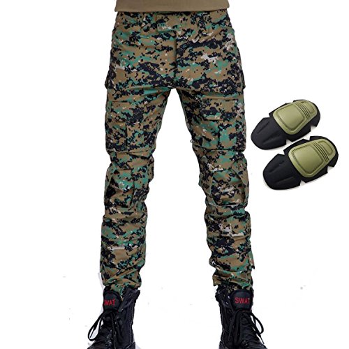 Militär-Armee-Hose, für Airsoft, Paintball, Schießen, Herrenhose mit Knieschonern, Digital Woodland (S) von H World Shopping