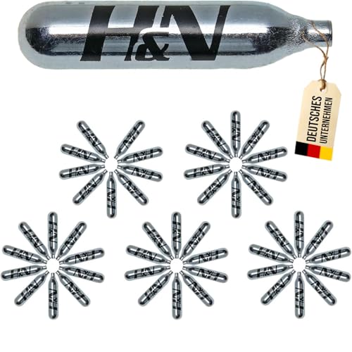 H&N Sport CO2 Kapseln 12g - 50er Pack für Softair, Paintball, Luftpistole oder Luftgewehr Airsoft CO² Patronen Kartuschen für CO2 Pistole Softairwaffen von H&N Sport