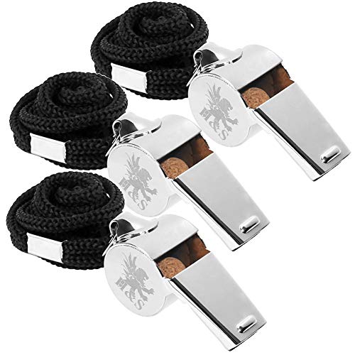 H&S Edelstahl Trillerpfeife mit Schwarzem Band - 3er Set - Metall Pfeife für Sport Trainer, Lehrer, Schiedsrichter & Kinder - Trillerpfeife Metall Sport - Schiedsrichterpfeife Edelstahl - Whistle H&S Edelstahl Trillerpfeife mit Schwarzem Band - 3er Set - Metall Pfeife für Sport Trainer, Lehrer, Schiedsrichter & Kinder - Trillerpfeife Metall Sport - Schiedsrichterpfeife Edelstahl - Whistle von H&S