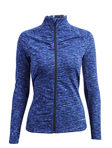 H.MILES Damen Langarm Sportshirt Laufshirt Running Top Funktionsshirt mit Quickdry Funktion (Dark Blue - Full Zip, S（DE 34）) von H.MILES