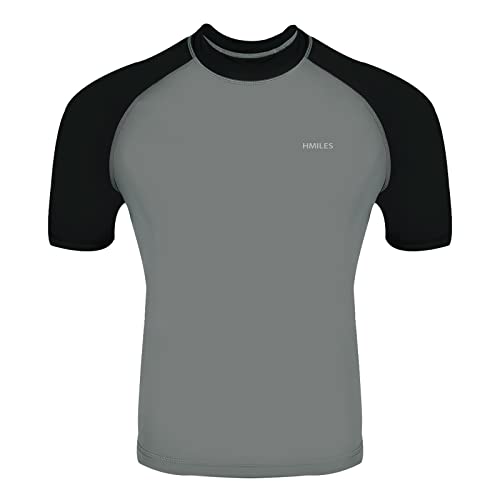 H.MILES Herren Rash Vest Rashguard Kurzarm schwarz Schnorcheln Schwimmen Surfen Tops Tauchen Anzug UV Schutz Beach T-Shirt Shortsleeve, Grey/Black, XXL von H.MILES