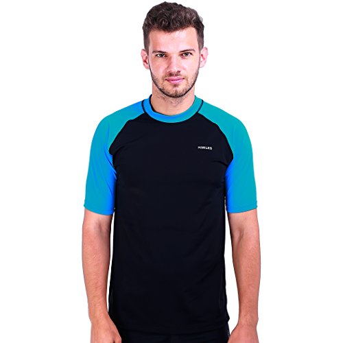 Herren Rash Vest Rashguard Kurzarm schwarz Schnorcheln Schwimmen Surfen Tops Tauchen Anzug Beach T-Shirt Shortsleeve von H.MILES