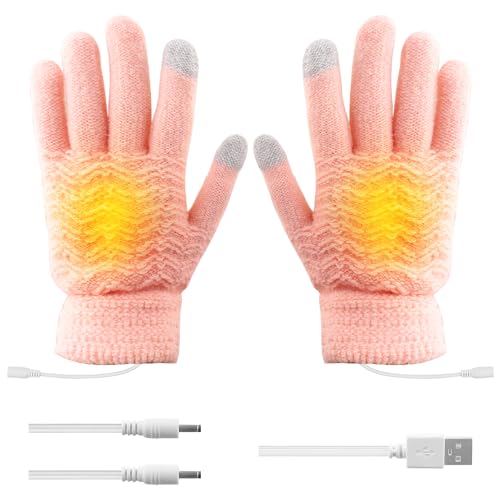 USB Beheizte Handschuhe, Damen Warme Handschuhe Beheizte Gestrickte Handwärmer Waschbar Geeignet für Schneeklettern Outdoor (Doppelseitige Heizung) von H66WH