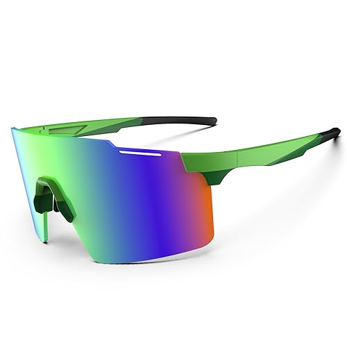 Fahrradbrille für Herren und Damen, Sport-Sonnenbrille, TR90, rahmenlose Fahrradbrille, MTB-Brille, Laufen, Fahren, Reiten, Golf, Mattgras/Dunkelgrün und Hellgrün von HAAYOT