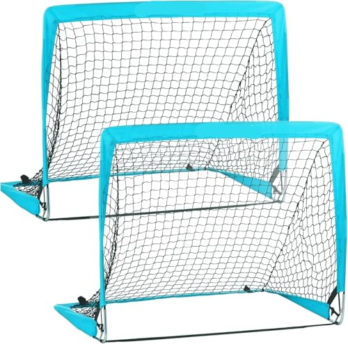 Fussball Tor Set mit 2 zusammenklappbaren Mini-Fußballtornetzen for den Innenbereich, Fußballpfostenrahmen, Pop-Up-Kindersportspielzeug for Hinterhof-Indoor-Outdoor-Teamspiele Fußballtor(Light Green) von HABYHEZIO