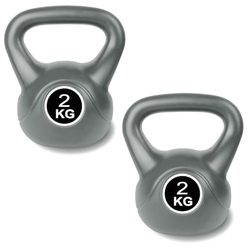 2er Set Kugelhantel 2kg Grau Kettlebell Schwunghantel Rundgewicht Fitness Krafttraining Kugelgewicht von HAC24