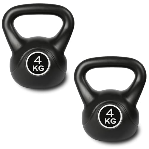 2er Set Kugelhantel 4 kg Schwarz Kettlebell Schwunghantel Rundgewicht Fitness Krafttraining Kugelgewicht von HAC24