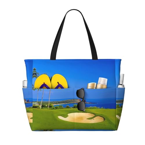 Golfplatz-Strandtasche, Reisetasche, großes Fassungsvermögen, mehrere Taschen, bedruckt, leicht, bequem, Polyester, Outdoor-Tasche, Schwarz , Einheitsgröße von HAHAFU