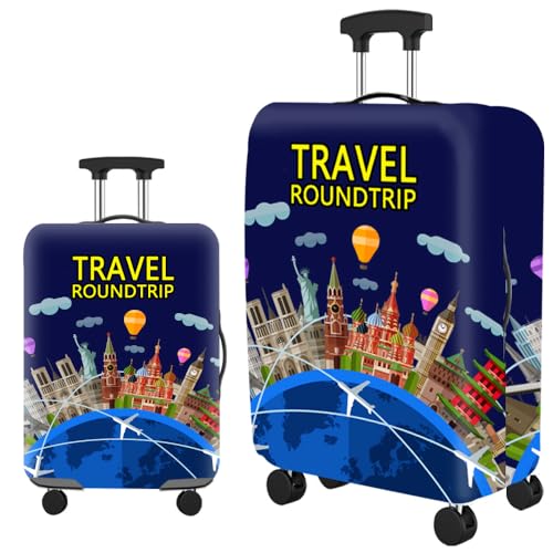 HAHII Kofferabdeckung Gepäckabdeckung Elastisch Kofferhülle Kofferschutzhülle mit Reißveschluss Fit L（25-28in） Globus von HAHII