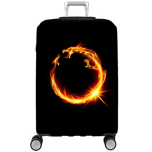 HAHII Kofferabdeckung Gepäckabdeckung Elastisch Kofferhülle Kofferschutzhülle mit Reißveschluss Fit M（22-24in） Schwarzer Feuerdrache von HAHII