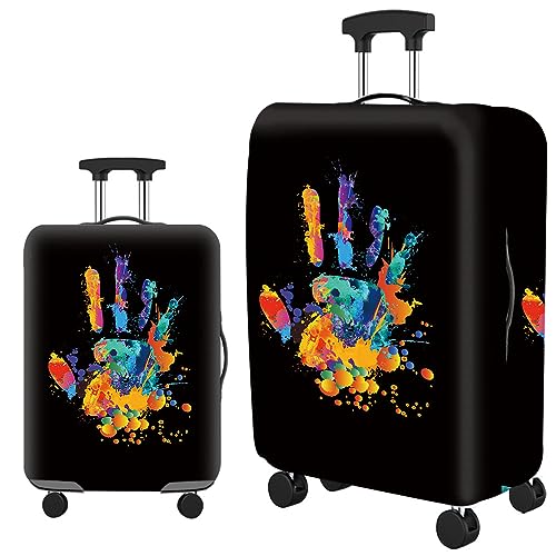 HAHII Kofferabdeckung Gepäckabdeckung Elastisch Kofferhülle Kofferschutzhülle mit Reißveschluss Fit S（18-21in） Bunte fünf Finger von HAHII