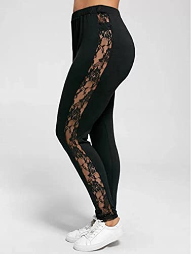 Damen Yoga Hosen Leggings Damen Plus Size Sexy Spitzenhose Schwarz Insert Sheer Leggings Elastane Fitness Sporthose, XXL von HAIBI