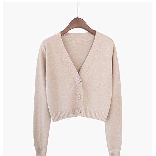 HAIBI Damen Cardigan Pullover Gestrickte Crop Cardigan Damen Kurzer Pullover Langarm V-Ausschnitt Jacke Mit Knopfmantel,Beige,S HAIBI Damen Cardigan Pullover Gestrickte Crop Cardigan Damen Kurzer Pullover Langarm V-Ausschnitt Jacke Mit Knopfmantel,Beige,S von HAIBI