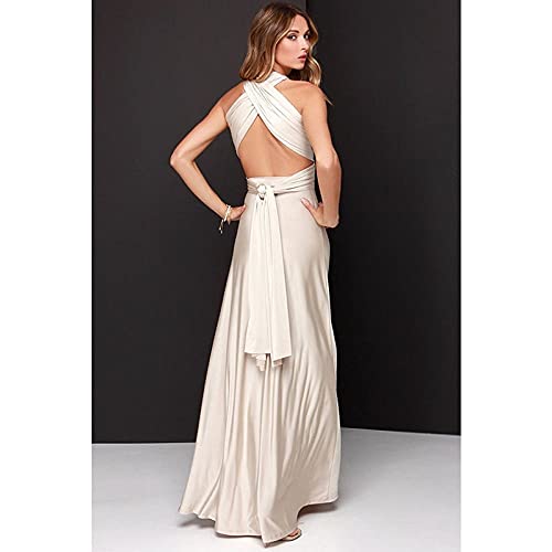 HAIBI Damen Kleidsexy Damen Multiway Wrap Cabrio Kleid Bandage Lange Kleider Party Brautjungfern Infinity Robe,Beige,S von HAIBI