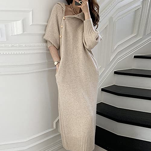 HAIBI Damen Langarm Kleid Elegante Gürtel Pullover Kleider Damen Casual Langarm Warmes Partykleid Winter Rollkragen Lose Stricklanges Kleid,Beige,S HAIBI Damen Langarm Kleid Elegante Gürtel Pullover Kleider Damen Casual Langarm Warmes Partykleid Winter Rollkragen Lose Stricklanges Kleid,Beige,S von HAIBI