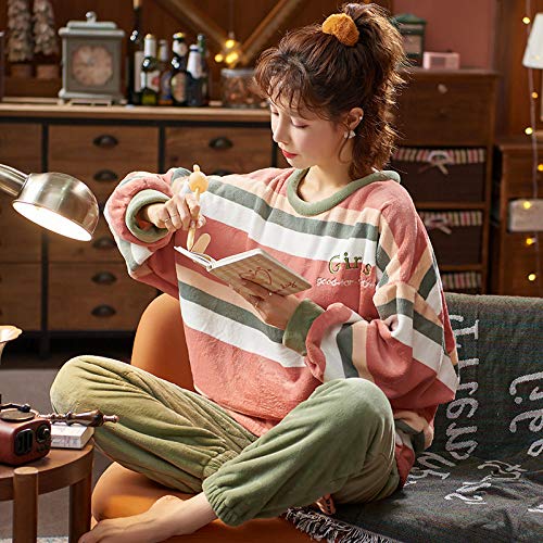 HAIBI Damen Pyjama Winter,Mädchen Schlafanzug Weibliche Winter Pyjamas Set Mädchen Nachthemd Warm Flanell Lange Ärmel Pyjamas Streifen Homewear Dick Home Suit, Groß HAIBI Damen Pyjama Winter,Mädchen Schlafanzug Weibliche Winter Pyjamas Set Mädchen Nachthemd Warm Flanell Lange Ärmel Pyjamas Streifen Homewear Dick Home Suit, Groß von HAIBI