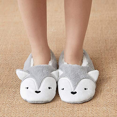 HAIBI Hausschuhe Socken Frauen Grau Fuchs Hausschuhe Gemütliche Weiche Hausschuhe Mädchen Indoor Warme Flauschige Hausschuhe Plüsch Non Slip Hausschuhe Socken, 7 HAIBI Hausschuhe Socken Frauen Grau Fuchs Hausschuhe Gemütliche Weiche Hausschuhe Mädchen Indoor Warme Flauschige Hausschuhe Plüsch Non Slip Hausschuhe Socken, 7 von HAIBI