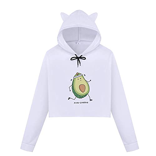 HAIBI Langarmshirts Für Damen,Vegan Avocado Cartoon Print Sweat Harajuku Cute Crop Top Hoodies Mode Langarm Kurze Sweatshirts,Design 4,L von HAIBI