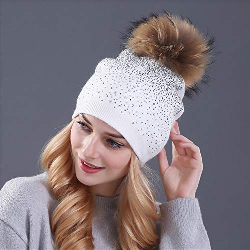 HAIBI Winter Mütze Mütze Caps Faux Kaninchen Pelz Wolle Gestrickte Mütze Das Weibchen des Nerz Pom Pom Glänzende Strass Hüte Für Damen, Nerz Weiß HAIBI Winter Mütze Mütze Caps Faux Kaninchen Pelz Wolle Gestrickte Mütze Das Weibchen des Nerz Pom Pom Glänzende Strass Hüte Für Damen, Nerz Weiß von HAIBI