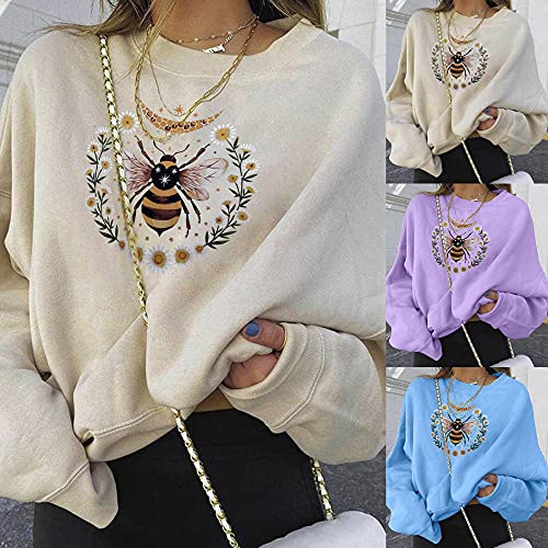 Langarmshirts Für Damen, Mode Damen Lose Langarm Top Biene Print Kurze Gewellte Sweatshirts Herbst Outfits Oberbekleidung,Khaki,XL Langarmshirts Für Damen, Mode Damen Lose Langarm Top Biene Print Kurze Gewellte Sweatshirts Herbst Outfits Oberbekleidung,Khaki,XL von HAIBI